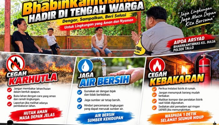 Bhabinkamtibmas Polsek Tallo Aipda Arsyad Imbau Warga Buloa Cegah Karhutla dan Kebakaran